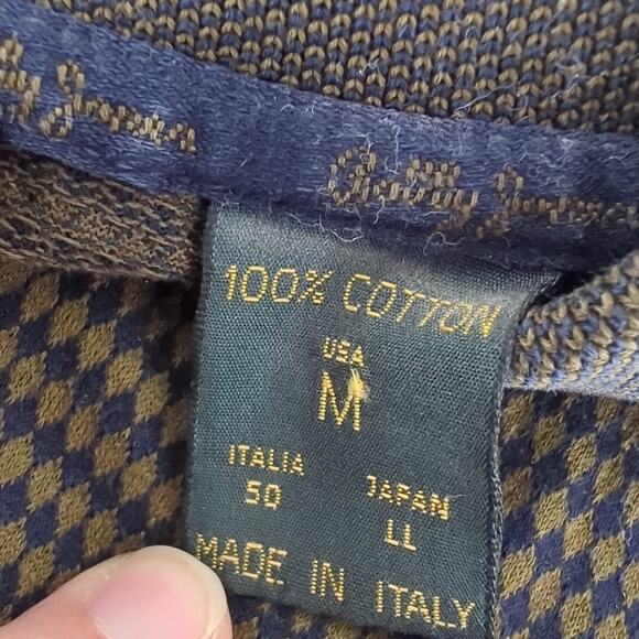 Vintage Bobby Jones Golfer Themed Golf Polo Shirt Sz M Made in Italy Blue Beige - Picture 5 of 8